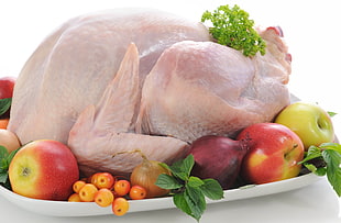 raw turkey with vegetables HD wallpaper